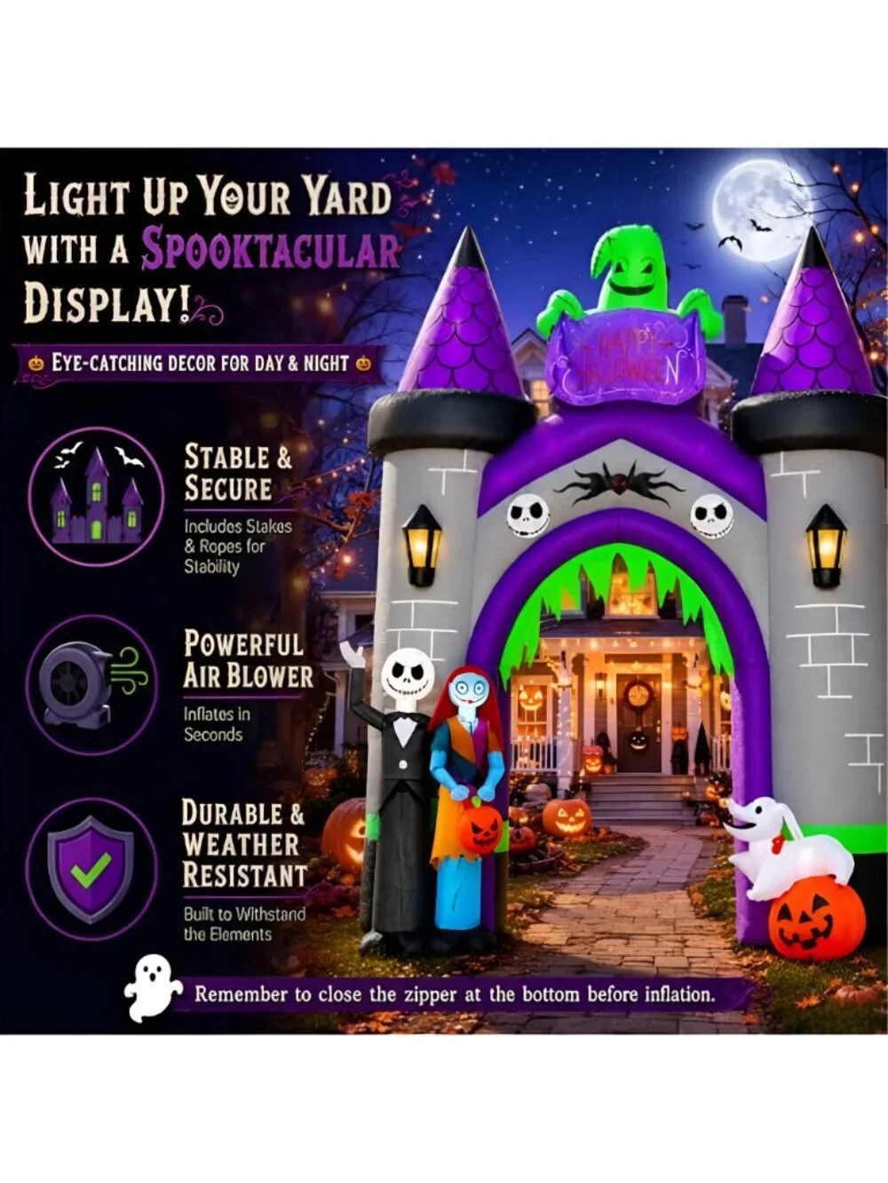 Inflatable Archway Halloween Outdoor Decoration –12FT Blow Up Arch with LED